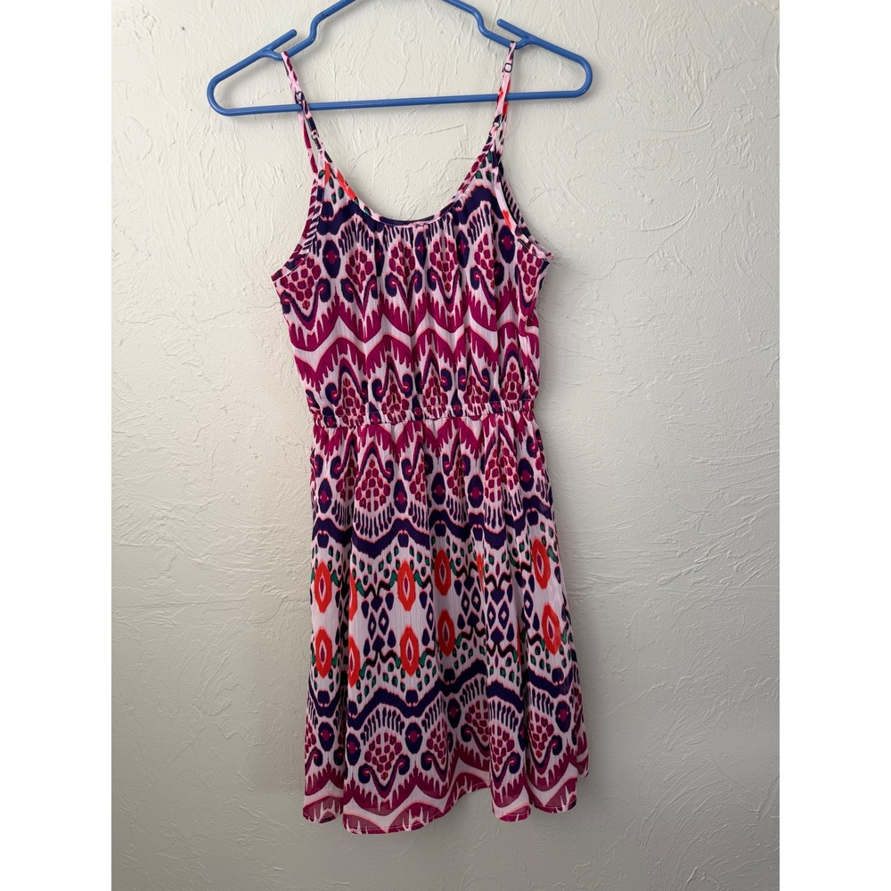 Gap Womens XS Pink Purple Ikat Print Chiffon Sleeveless Mini Sun‎ Dress - Picture 2 of 5